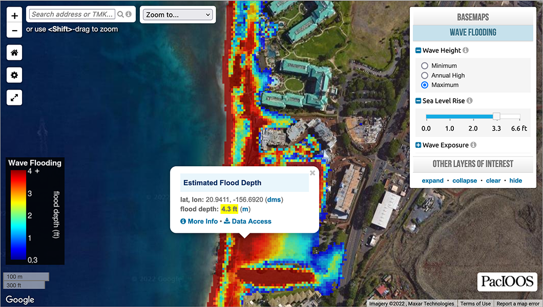 Screenshot of "West Maui Wave-Driven Flooding With Sea Level Rise" tool.