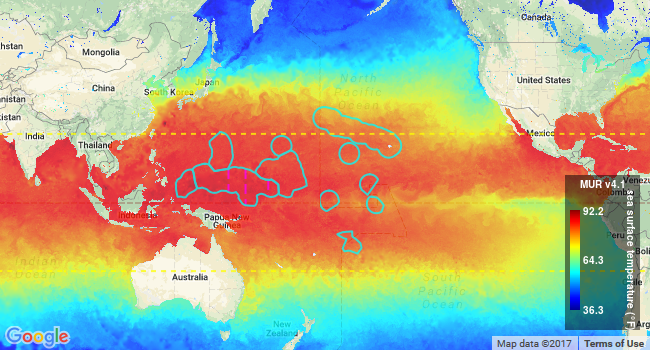 Voyager MUR v4.1 1-km SST screenshot: Pacific-wide